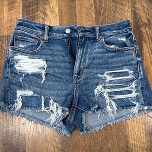 American Eagle Outfitters Blue Distressed Jean Shorts
